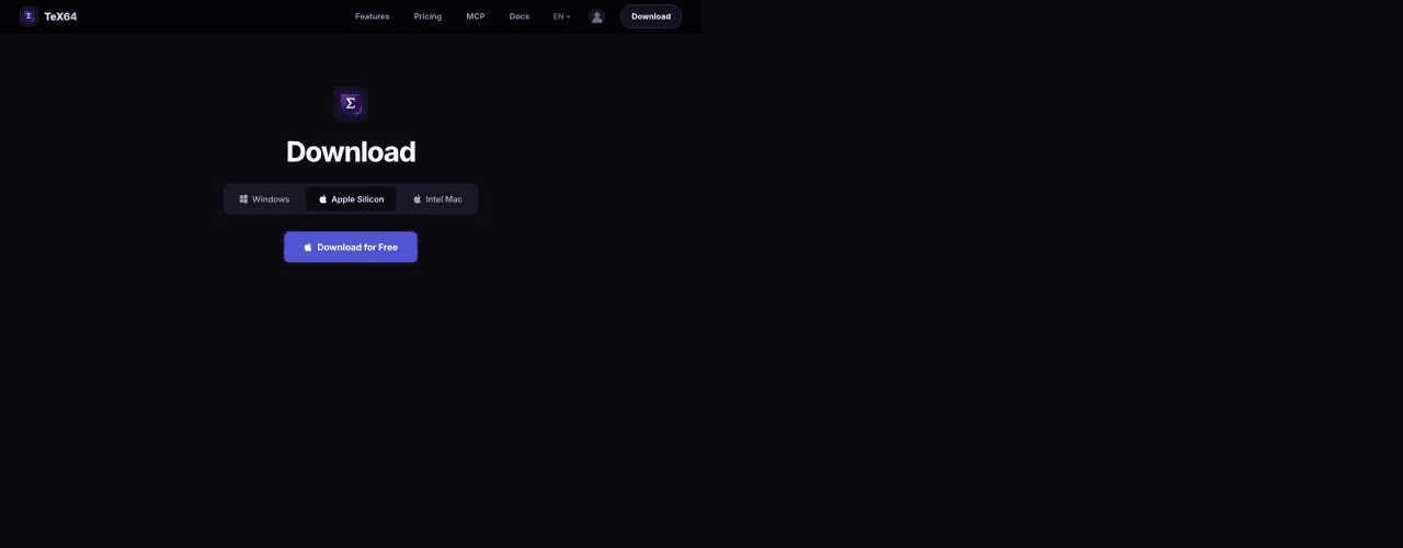 TeX64 download page showing desktop distributions for macOS and Windows
