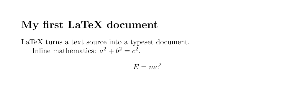 Your first LaTeX document: source, compilation and PDF: PDF compiled from the source below