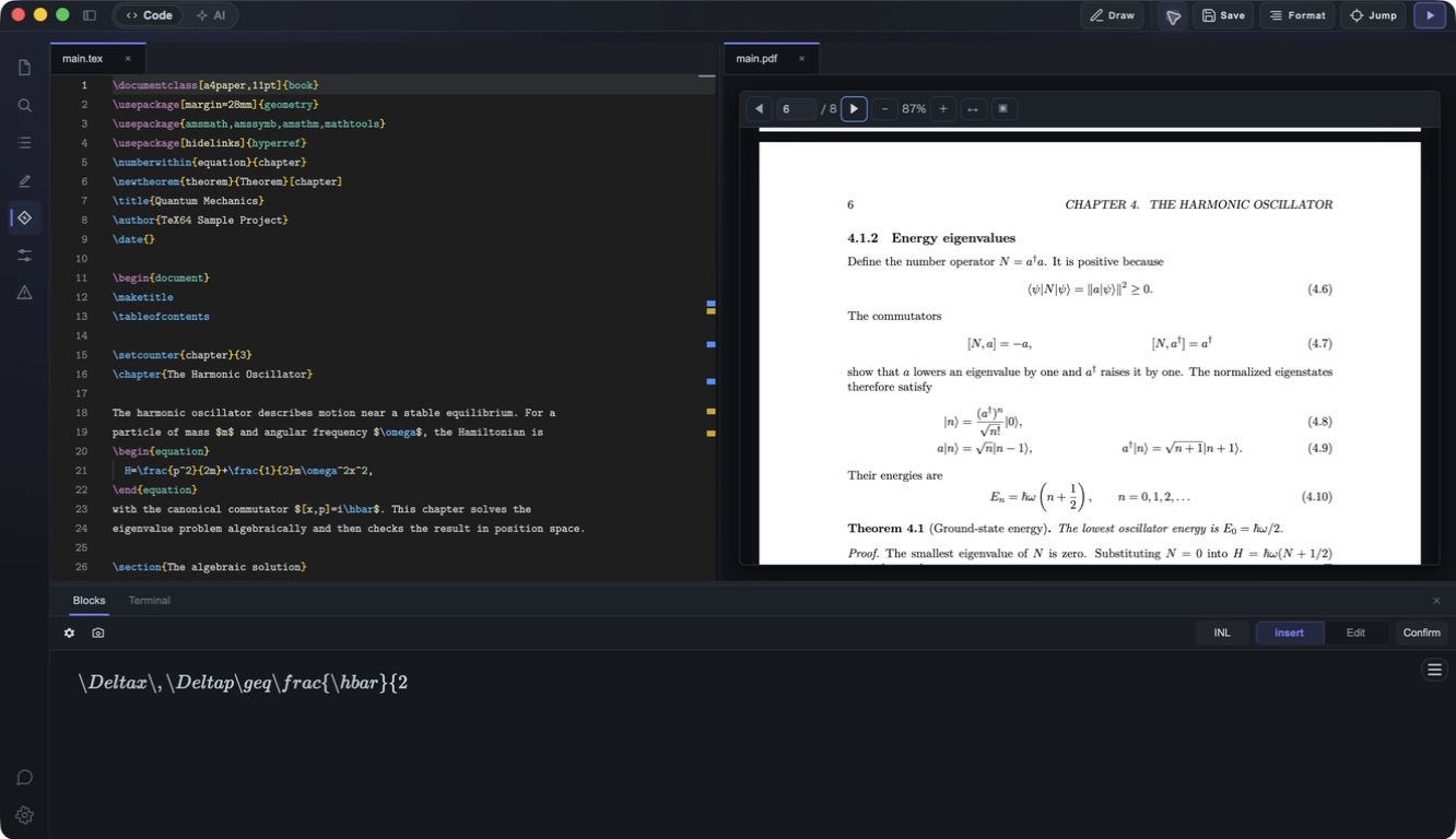 Visual equation editing in TeX64